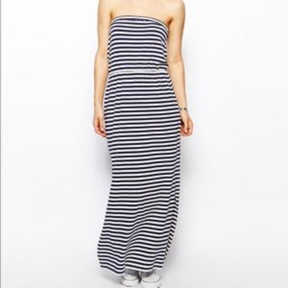 NWT Women's Jack Wills Blue and White Striped Strapless Maxi Dress (Size 8)